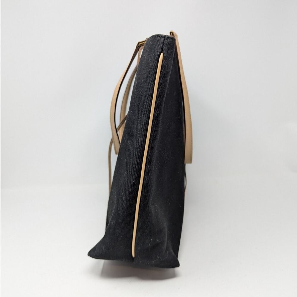 Kate Spade Linen Canvas Tote Bag with Monogram Black and Tan - Picture 9 of 16
